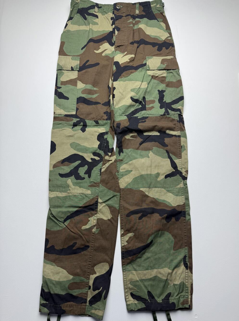 Military Woodland Camo Pants Mens Small Long Cargo Adjustable Waist Army